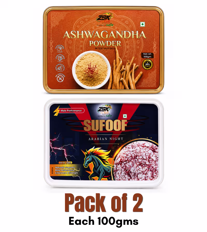 17 Ashwagandha Powder with Saffron, Sufoof Arabian Night for Men | COMBO - Each 100gm, Pack of 2 - Image 1