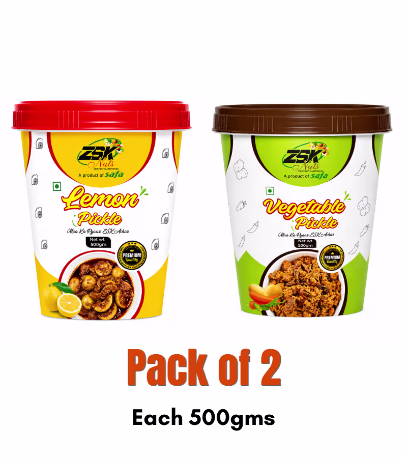 2 (3) Lemon Pickle, Mixed Vegetable Pickle | COMBO - Each 500gm, Pack of 2 - Image 1