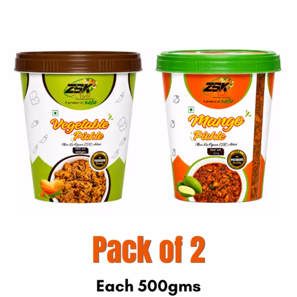 Mango Pickle, Mixed Vegetable Pickle | COMBO - Each 500gm, Pack of 2
