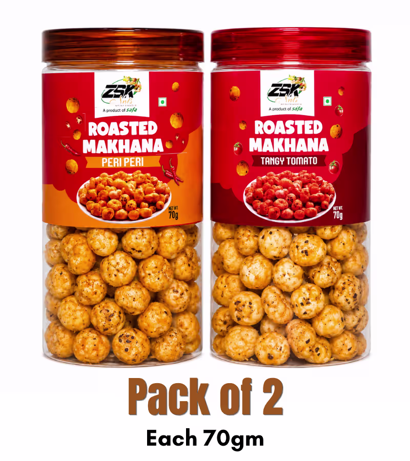 7 (1) Roasted Makhana Tangy Tomato, Cheddar Chesse | COMBO - Each 70gm, Pack of 2 - Image 1
