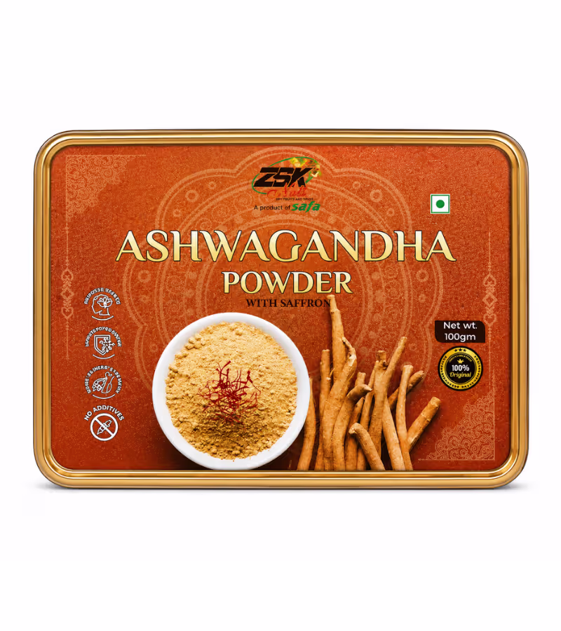 Ashwagandha Powder with Saffron – 100gm Ashwagandha Powder with Saffron – 100gm - Image 1