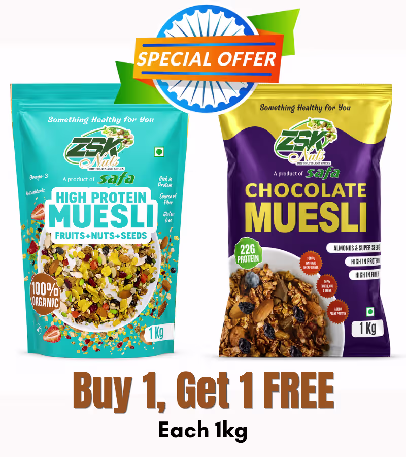 zsk combo products High Protein Muesli (Fruits, Nuts & Seeds), Chocolate Muesli | Buy 1kg, Get 1kg FREE - Image 1